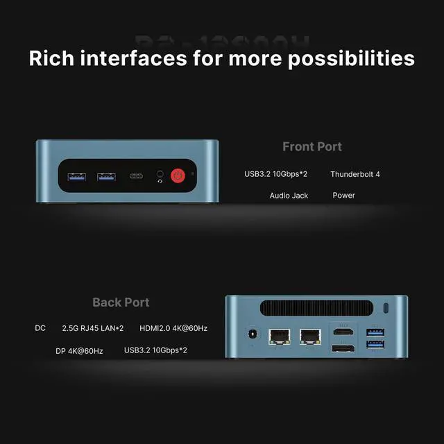 Alt view image 4 of 5 - BOSGAME Mini PC P2 12th Gen Intel i9-12900H Mini Computers (14 Cores, 20 Threads) 32GB DDR4/1TB PCIe Gen 3 SSD Desktop PC Support Wi-Fi 6E/Bluetooth 5.2/Dual 1000Bps RJ45 LAN Port