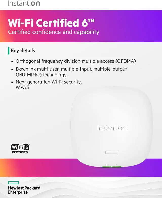 Alt view image 4 of 5 - HPE Networking Instant On Access Point AP22 2x2 WiFi 6 Indoor Wireless Access Point | Long Range, Secure, Smart Mesh Support | Power Source Not Included | US Model (R4W01A)