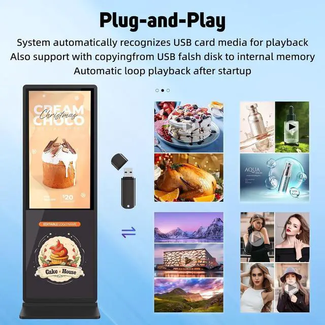 Alt view image 5 of 5 - YCKJNB 32 inch Indoor Digital Signage Touchscreen IPS Floor Standing Digital Kiosks Interactive Displays with WiFi HDMI/USB Input Auto AD Player, Android OS Black