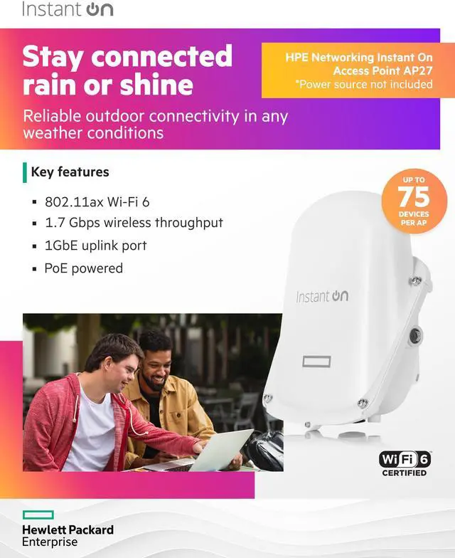 Alt view image 3 of 5 - HPE Networking Instant On Access Point AP27 2x2 WiFi 6 Outdoor Wireless Access Point | Power Source Not Included | US Model (S1T36A)