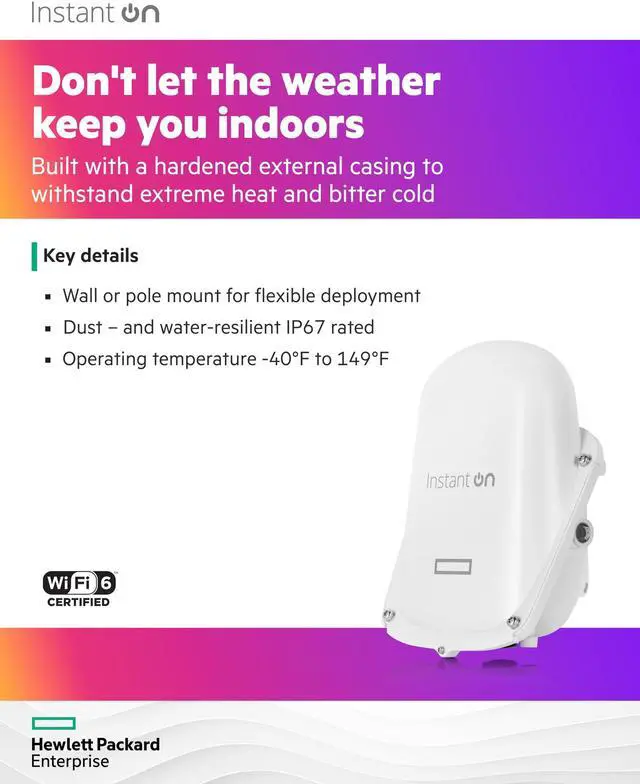 Alt view image 4 of 5 - HPE Networking Instant On Access Point AP27 2x2 WiFi 6 Outdoor Wireless Access Point | Power Source Not Included | US Model (S1T36A)