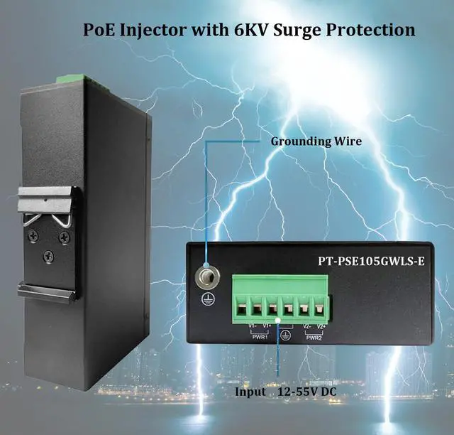 Alt view image 3 of 5 - PROCET SFP Fiber PoE Injector DIN Rail IEEE802.3bt 60W Industrial Gigabit SFP/Uplink PoE++ Power Injector, Wide Working Temp -40degF to 149degF for IP Camera, Access Point, POS, Kiosks