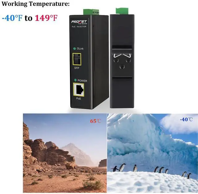 Alt view image 5 of 5 - PROCET SFP Fiber PoE Injector DIN Rail IEEE802.3bt 60W Industrial Gigabit SFP/Uplink PoE++ Power Injector, Wide Working Temp -40degF to 149degF for IP Camera, Access Point, POS, Kiosks