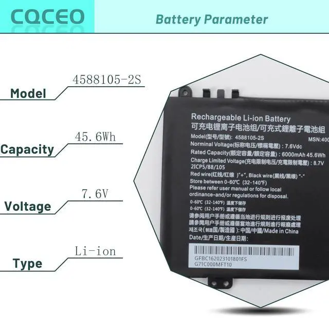 Alt view image 3 of 5 - CQCEO 4588105-2S 4588106-2S Laptop Battery for Dynabook Satellite Pro C50-H-108 C50-H-103 C50D-B-115 for Medion Akoya E15403 30027586 30026724 30026726 Series 40071698 40072215 7.6V/45.6Wh/6000mAh