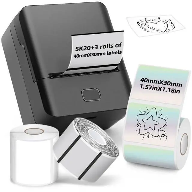 Main image of KAYSION The SK20 Bluetooth Thermal Label Printer is Lightweight, Easy to Carry. Shipping Label Printer Wireless Small Business Needs no Ink cartridges, Compatible with iPhone, Android(Black)