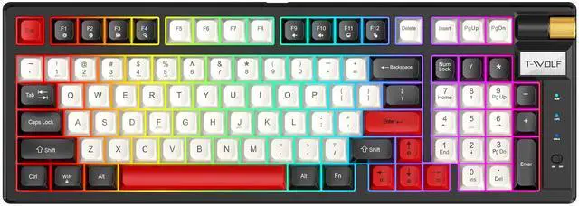 Alt view image 2 of 5 - Mechanical Gaming Keyboard, 97 Keys, RGB Backlit, Multi-Color Keycaps, Esports Red axis Hot Plug Three Mode Connection Type-C Wired/2.4GHz Wireless/Bluetooth Tri-Mode Mechanical Keyboard (Black&Red)