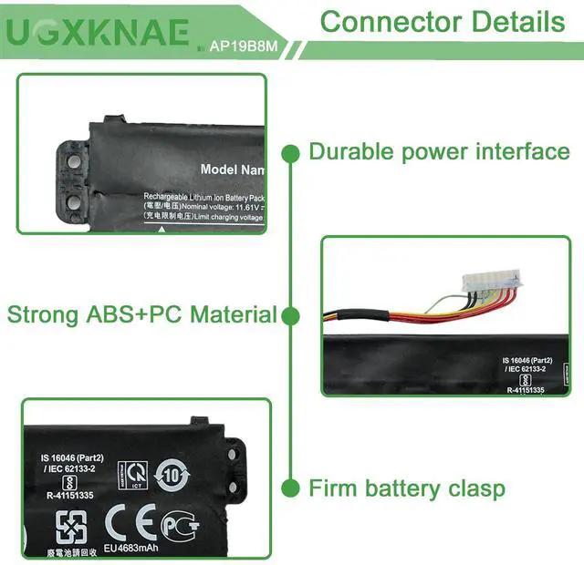 Alt view image 3 of 5 - UGXKNAE AP19B8M Laptop Battery for Acer Swift 3 SF314-59SF314-59-56F2 SF314-59-78Z8 TravelMate P4 TMP414-51 TMP414-51-54HA Porsche Design Book RS AP714-51GT-75VS Series Notebook KT0030G024