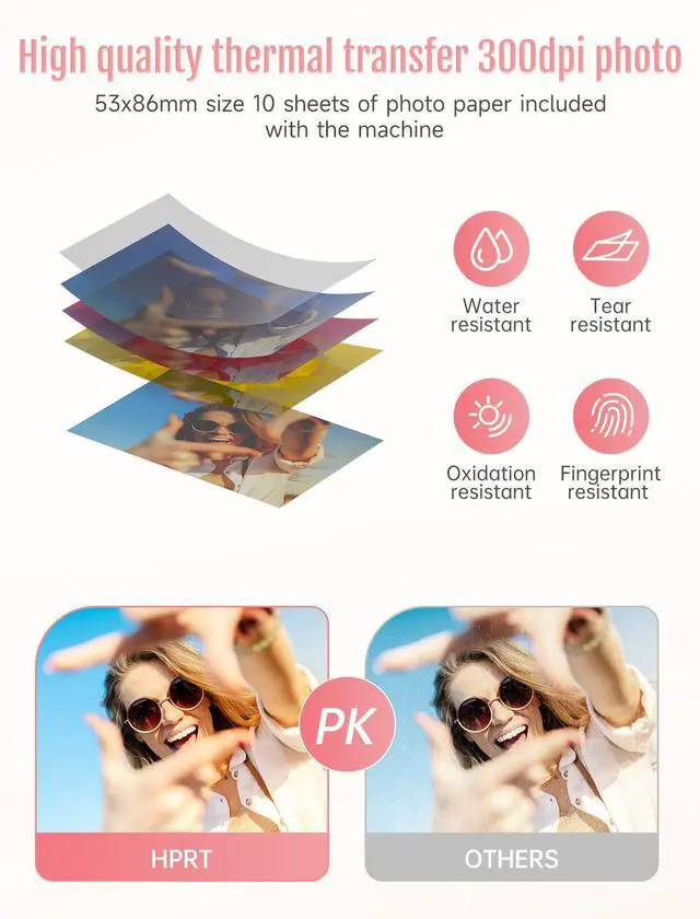 Alt view image 4 of 5 - HPRT Wireless Photo Printer for iPhone, Smartphone, 2x3 Mini Portable Picture Printer, Instant Thermal Dye Sublimation Tech, Mobile Photo Printer with Bluetooth (White)