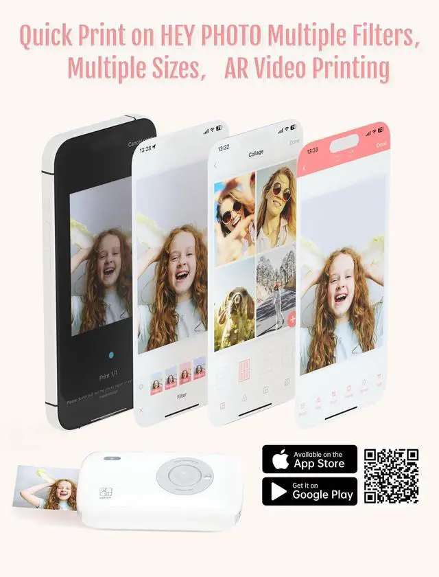 Alt view image 5 of 5 - HPRT Wireless Photo Printer for iPhone, Smartphone, 2x3 Mini Portable Picture Printer, Instant Thermal Dye Sublimation Tech, Mobile Photo Printer with Bluetooth (White)