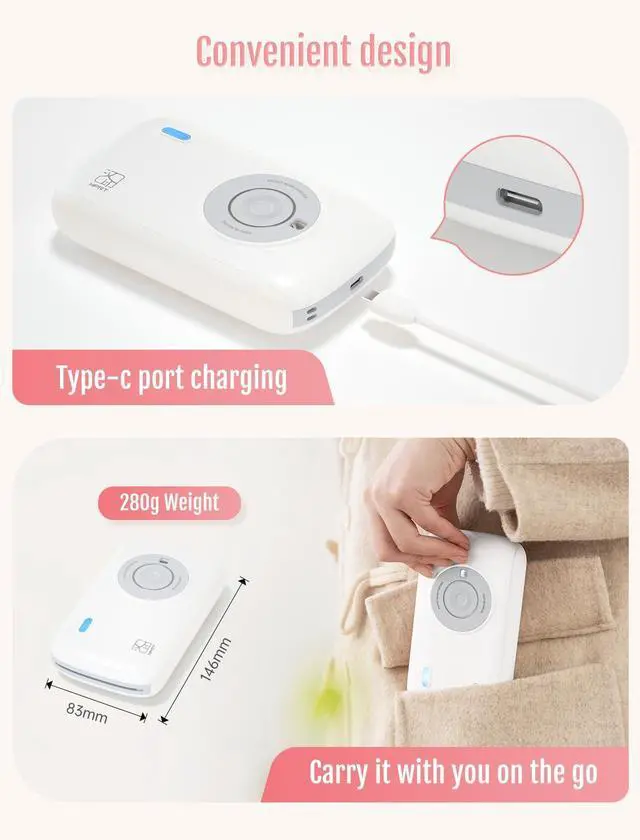 Alt view image 3 of 5 - HPRT Wireless Photo Printer for iPhone, Smartphone, 2x3 Mini Portable Picture Printer, Instant Thermal Dye Sublimation Tech, Mobile Photo Printer with Bluetooth (White)