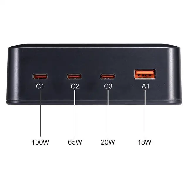 Alt view image 2 of 5 - WHSTELENI USB C Charger 203W/200W (100W+65W+20W+18W) 4-Port Charging Station Type-C Power Adapter Compatible with MacBook Pro/Air Laptop Smartphone and More