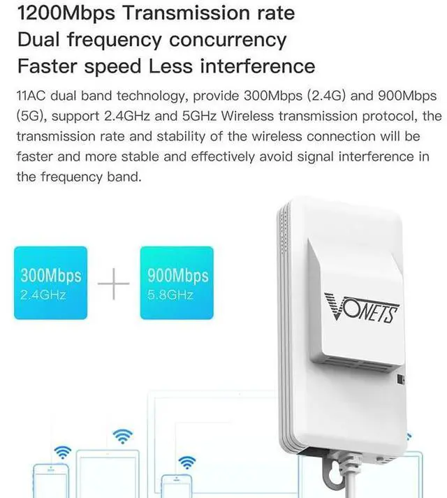 Alt view image 5 of 5 - Vonets VAP11AC 2.4G+5G WiFi Bridge/Wireless Repeater/Wired to WiFi Adapter 1200Mbps with RJ45 Ethernet Cable Good Partner for Security System, IP Device