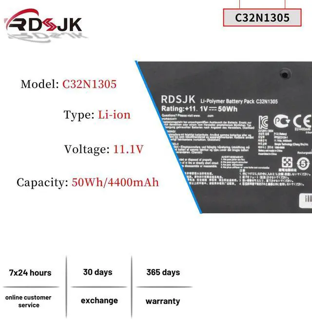 Alt view image 2 of 5 - C32N1305 Laptop Battery for Asus Zenbook Infinity UX301L UX301LA UX301LA-1A UX301LA-1B UX301LA-2A UX301LA-C4003H C4005H C4006H C4013H C4014H XH72T DH71T DH51T WS71T UX301LA4500 C32NI305 11.1V 50Wh