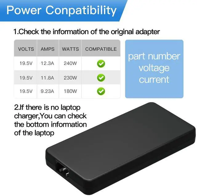 Alt view image 3 of 5 - 240W AC Charger Fit for Dell Alienware 15 17 R1 R2 R3 R4 R5 M15 M17 M11X M14X M17X G3 G5 G71 Precision 7710 7540 M6400 M6500 M6700 M6800 M4300 Laptop Power Supply Cord