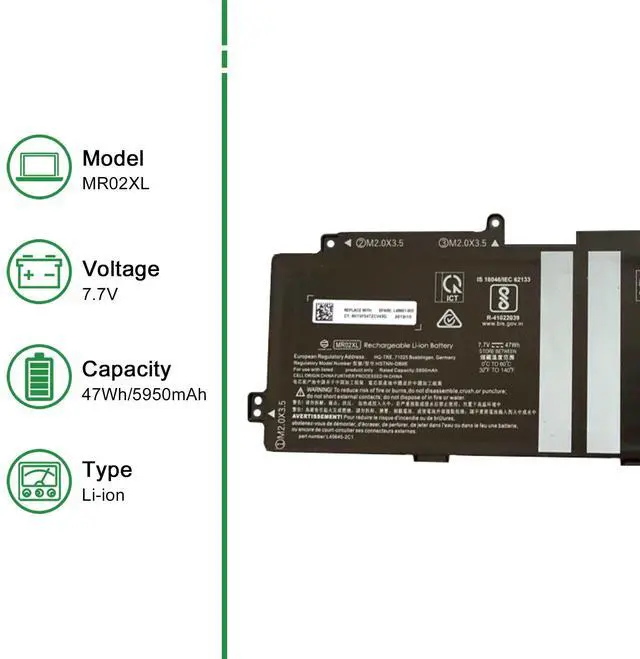 Alt view image 2 of 5 - JIAZIJIA MR02XL L46601-005 Laptop Battery Replacement for Hp Elite X2 G4 Series Notebook HSTNN-DB9E L45645-2C1 Black 7.7V 47Wh 5950mAh