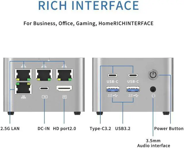 Alt view image 4 of 5 - GenMachine Mini PC Desktop Computers - AMD Ryzen 3 5425U 8GB DDR4, 256GB SSD, Gaming PC with Wifi6/BT5.2, Gaming/Office/Design Up to 4.1GHz 4c/8t -Silver