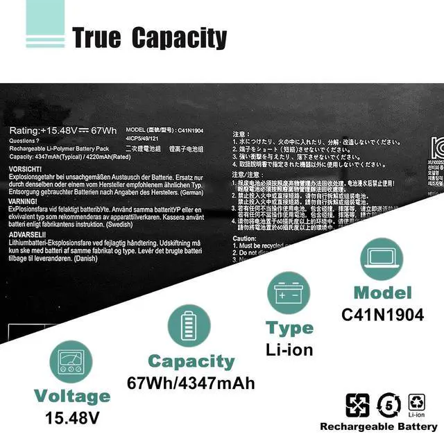 Alt view image 3 of 5 - BOWEIRUI C41N1904 C41N1904-1 Battery for ASUS ZenBook 14 UX425UA UM425IA UX425EA UX425JA 13 BX325JA UX325EA UX325JA UX325SA UM325SA UX363EA UX363JA S UX371 UX393 UX393EA UX371EA S14 S435 S435EA