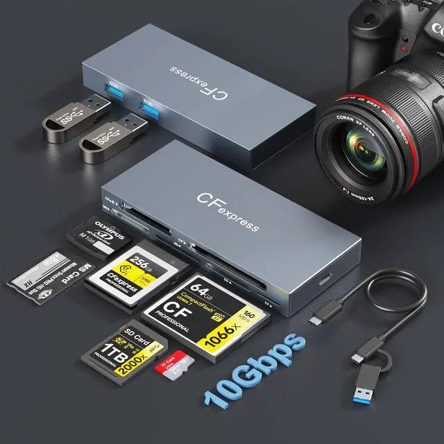 Main image of CFexpress Type B Card Reader,8 in 1 Multi CF Express Reader for CFexpress Type B/CF/XD/MS/TF/SD/USB,USB3.2 Gen2 10Gbps Memory Card Reader for Windows/Mac/Linux/Android Read 6 Cards and 2 USB