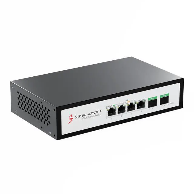 Main image of XikeStor 6-Port 2.5G Ethernet PoE+ Switch, 4X 2.5GBase-T PoE+ Ports, 2X 10Gbps SFP+, 75W IEEE802.3af/at Unmanaged 2.5Gb PoE Network Switch, Ethernet Hub, Metal Casing, Desktop/Wall-Mount