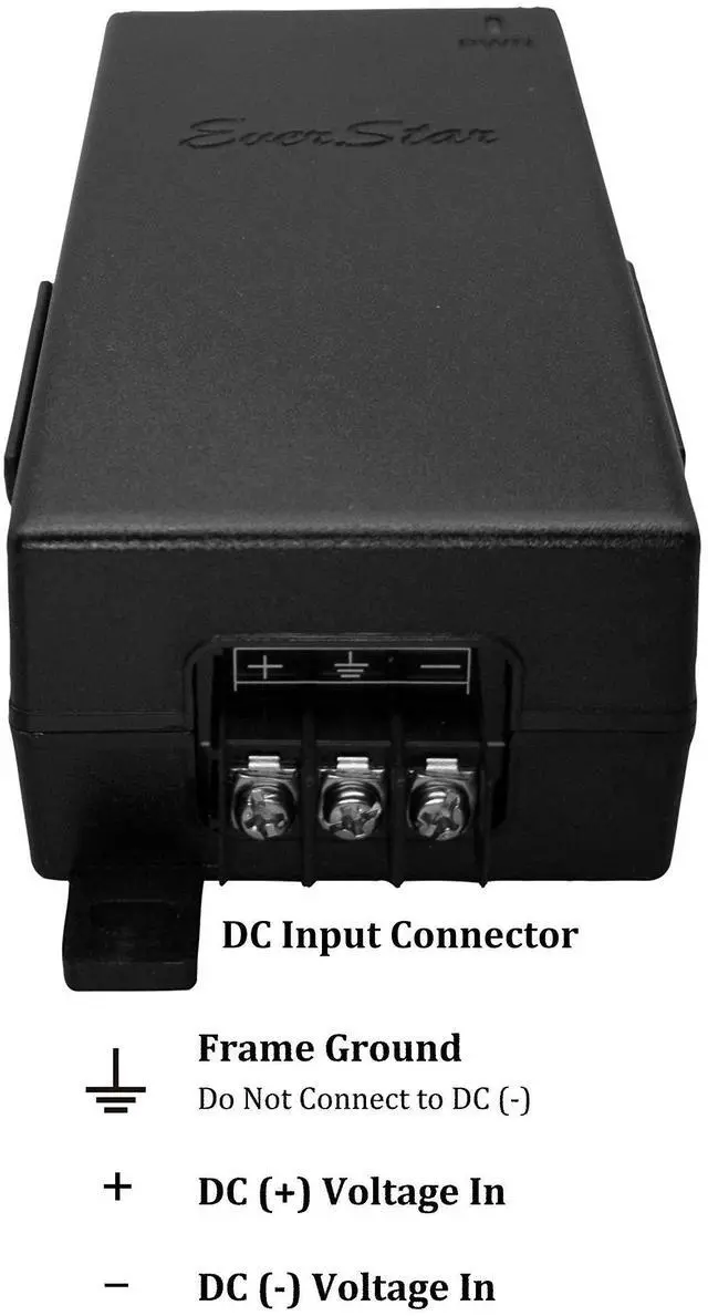 Alt view image 2 of 5 - EverStar iPoE-17W48GDW-af Gigabit | 9-36V DC in | 48V/0.35A 17W DC PoE Out | DC-DC Converter + 802.3af Mode A&B PoE Injector | Black