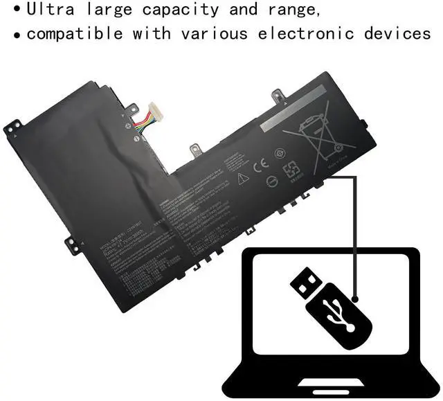 Alt view image 3 of 5 - Hubei C21N1807 C21PiCH 0B200-03040000 Laptop Battery Replacement for Asus C223NA-1A C223NA-1B ChromeBook C223NA-DH02 GJ0025 VivoBook E12 E203NA-FD020TS FD048T FD088T FD026T Series(7.7V 38Wh 4940mAh)