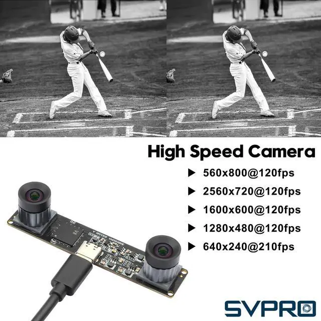 Alt view image 3 of 5 - SVPRO 210fps Monochrome Global Shutter USB Camera Module - Dual Lens Synchronization - Black/White - 800P - Lightburn - OmniVision OV9281