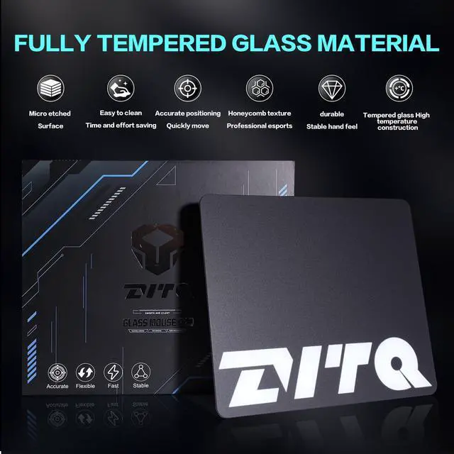 Alt view image 2 of 5 - Zvtq Glass Gaming Mouse Pad, Micro-Etched Surface,Tempered Glass, Ultra-Smooth Finish, Anti-Slip Honeycomb Base, 13.8 x 11.8 Inches(Black-Small Logo)