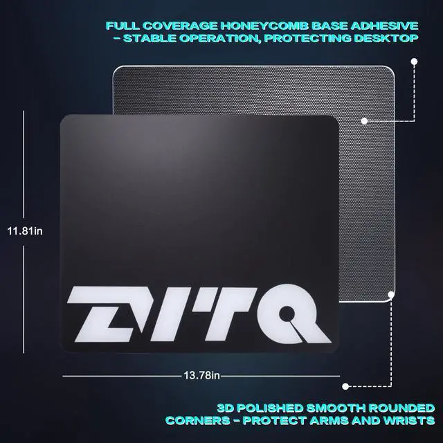 Alt view image 4 of 5 - Zvtq Glass Gaming Mouse Pad, Micro-Etched Surface,Tempered Glass, Ultra-Smooth Finish, Anti-Slip Honeycomb Base, 13.8 x 11.8 Inches(Black-Small Logo)