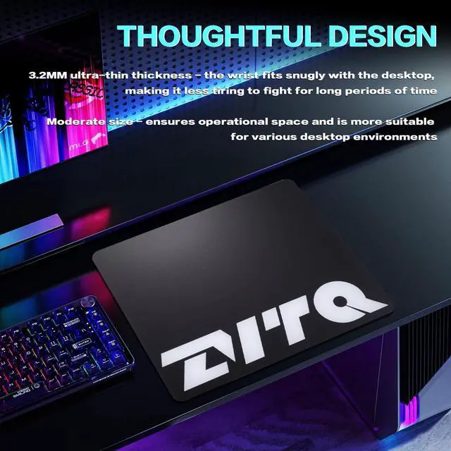 Alt view image 5 of 5 - Zvtq Glass Gaming Mouse Pad, Micro-Etched Surface,Tempered Glass, Ultra-Smooth Finish, Anti-Slip Honeycomb Base, 13.8 x 11.8 Inches(Black-Small Logo)