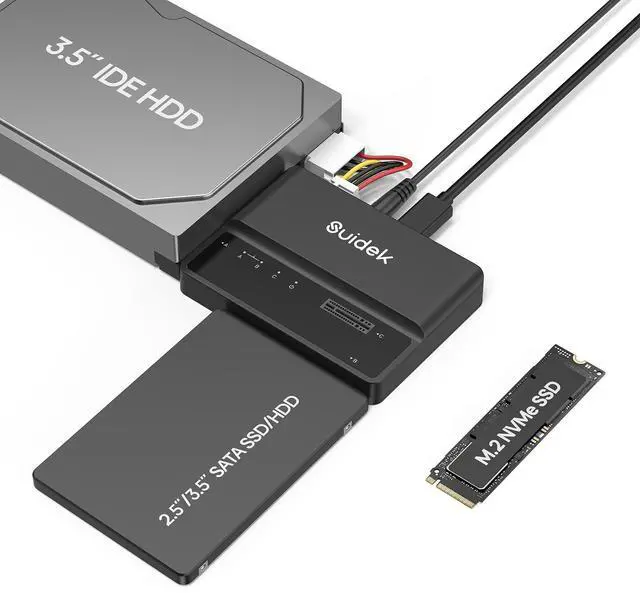 Main image of SUIDEK NVMe M.2 to SATA Adapter, USB 10 Gbps Hard Drive Reader Tool Free PCIe NVMe, SATA and IDE Adapter, Converter Supports M Key Any Sizes M.2 SSD, 2.5/3.5 SATA SSD HDD and 3.5 IDE HDD