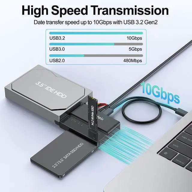 Alt view image 2 of 5 - SUIDEK NVMe M.2 to SATA Adapter, USB 10 Gbps Hard Drive Reader Tool Free PCIe NVMe, SATA and IDE Adapter, Converter Supports M Key Any Sizes M.2 SSD, 2.5/3.5 SATA SSD HDD and 3.5 IDE HDD
