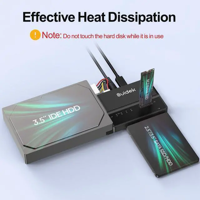 Alt view image 5 of 5 - SUIDEK NVMe M.2 to SATA Adapter, USB 10 Gbps Hard Drive Reader Tool Free PCIe NVMe, SATA and IDE Adapter, Converter Supports M Key Any Sizes M.2 SSD, 2.5/3.5 SATA SSD HDD and 3.5 IDE HDD