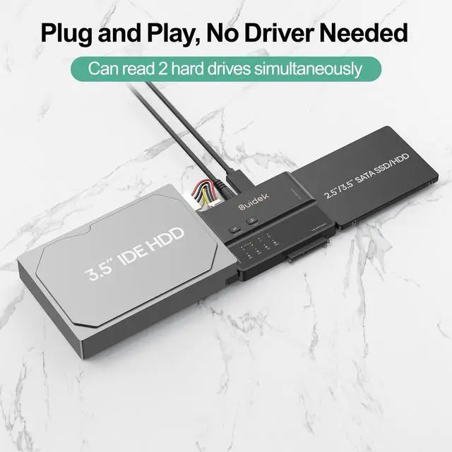 Alt view image 5 of 5 - USB 3.0 to IDE and SATA Adapter, Type-C 5Gbps External Hard Drive Reader Converter for 2.5/3.5 SATA HDDs SSDs and 3.5 IDE HDDs with Offline Clone Function, Included 12V2A Power Adapter