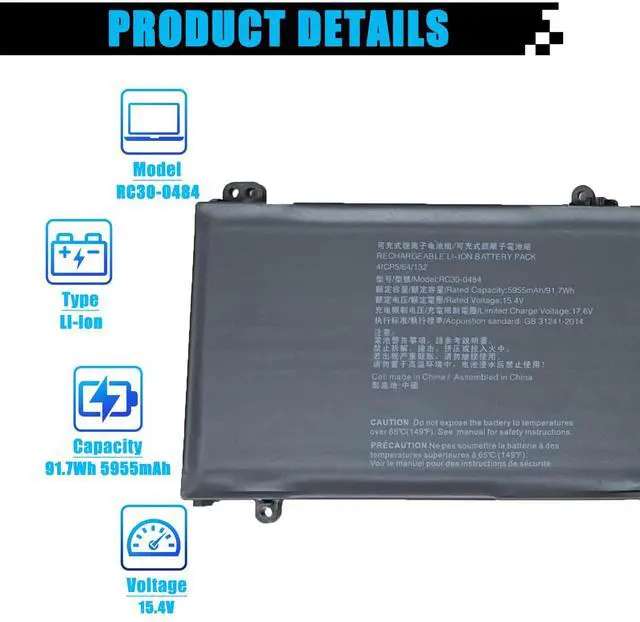 Alt view image 2 of 5 - AOMKA RC30-0484 Laptop Battery Replacement for Razer Blade 18" (2023) RZ09-0484x RC30-04840200-B3U1 Series Notebook RZ09-0484 4ICP5/64/132 91.7Wh 5955mAh 15.4V