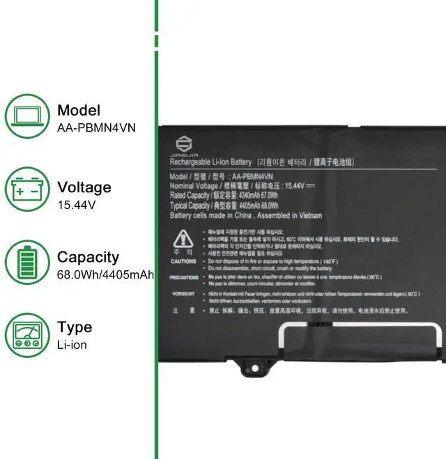Alt view image 2 of 5 - JIAZIJIA AA-PBMN4VN Laptop Battery Replacement for Samsung Galaxy Book Pro 15 NP950XDB NP950QDB Series Notebook Black 15.44V 68.0Wh 4405mAh