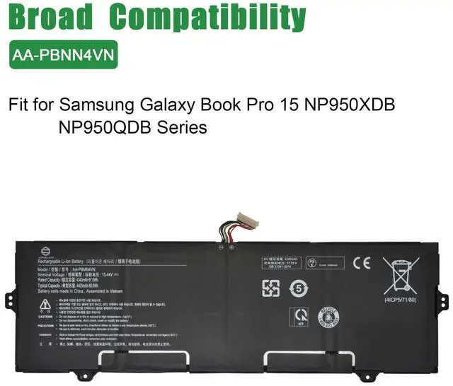 Alt view image 4 of 5 - JIAZIJIA AA-PBMN4VN Laptop Battery Replacement for Samsung Galaxy Book Pro 15 NP950XDB NP950QDB Series Notebook Black 15.44V 68.0Wh 4405mAh