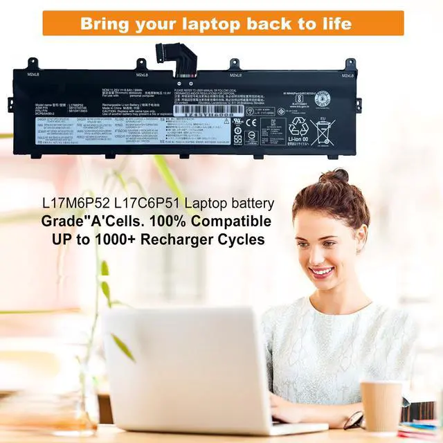 Alt view image 2 of 5 - BOWEIRUI L17M6P52 01AV498 L17C6P51 Laptop Battery Compatible with Lenovo ThinkPad P72 P73 Series Notebook 01AV497 SB10K97636 SB10K97637 11.25V 8800mAh 99Wh 3-Cell