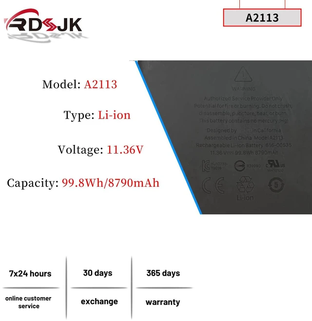 99,8 Wh 8790 MAh Ersatzakku Für MacBook Pro 16 Zoll A2141 2019 – Kompatibel Mit A2113, EMC 3347