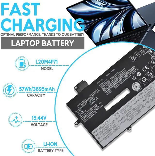 Alt view image 2 of 5 - EFOHANA L20M4P71 Laptop Battery Compatible with Lenovo ThinkPad X1 Yoga 6th 7th Gen 2021 2022 Carbon 9th 10th 2021 2022 Series L20C4P71 L20D4P71 L20L4P71 15.44V 57Wh/3695mAh 4-Cell