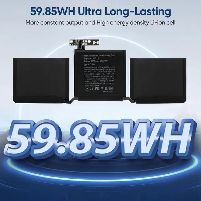 Alt view image 3 of 5 - A1708 Battery Replacement for MacBook Pro 13 inch A1708(Late 2016, Mid 2017) A2159(2019) A2289(2020) A2338(2020,2022) A1713 A2171 Battery