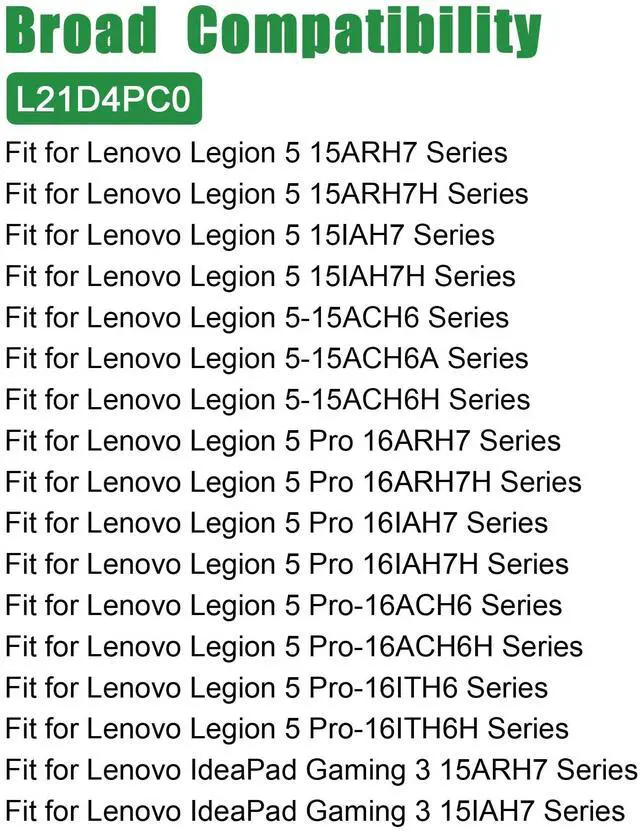 Alt view image 4 of 5 - JIAZIJIA L21M4PC0 SB11F24146 5B11F24158 Laptop Battery Replacement for Lenovo Legion 5 15IAH7 Series L21M4PC2 L21C4PC1 L21B4PC0 L21M4PC3 L21D4PC1 L21M4PC1 L21L4PC0 L21C4PC0 L21D4PC0 15.44V 60Wh