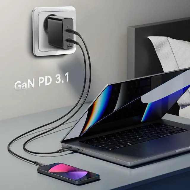 Alt view image 2 of 5 - 140W USB C Charger, TAIFU PD3.1 Mini GaN 28V 5A Travel Power Adapter for Eero PoE Gateway c410011 HP OMEN Transcend 14 Spectre x360 16" Msi Prestige 14 16 Laptop Wall Charger - US, UK, EU, AU Plugs