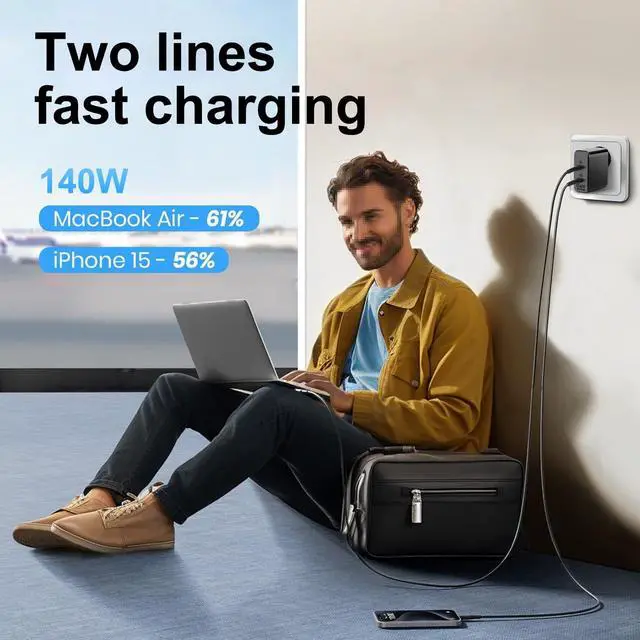 Alt view image 3 of 5 - 140W USB C Charger, TAIFU PD3.1 Mini GaN 28V 5A Travel Power Adapter for Eero PoE Gateway c410011 HP OMEN Transcend 14 Spectre x360 16" Msi Prestige 14 16 Laptop Wall Charger - US, UK, EU, AU Plugs