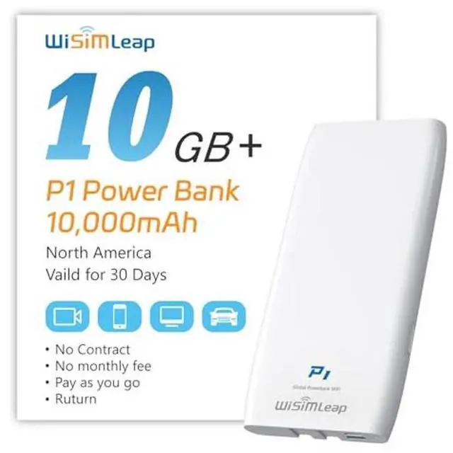 Main image of Mobile Hotspot Device with Power Charger for Global Travel 4G Router with 10000mAh Charging Battery No Roaming fee Built-in SIM Card Travel Portable WiFi Hotspot Power Bank 10GB for North