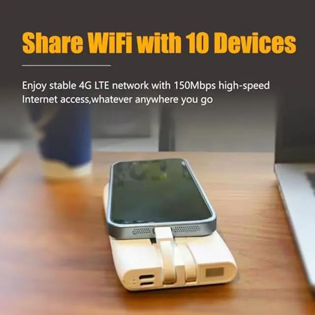 Alt view image 4 of 5 - Mobile Hotspot Device with Power Charger for Global Travel 4G Router with 10000mAh Charging Battery No Roaming fee Built-in SIM Card Travel Portable WiFi Hotspot Power Bank 10GB for North