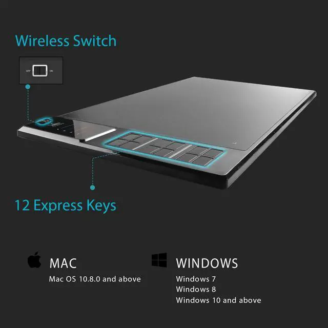 Alt view image 4 of 5 - HUION WH1409 Wireless Graphic Drawing Tablet 8192 Pen Pressure Pen Tablet with 12 Press Keys