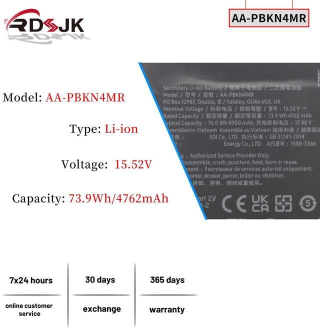 Alt view image 2 of 5 - RDSJ AA-PBKN4MR Laptop Battery for Samsung Galaxy Book3 Book4 Pro 360 Book 3 PRO NP960QFG NP960QFG-KA1US NP960XFG NP960XFG-KA2US NP964QFG NP964XFG NP964XFG-KC2US 4ICP5/65/86 15.52V 73.9Wh/4762mAh