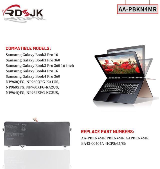 Alt view image 3 of 5 - RDSJ AA-PBKN4MR Laptop Battery for Samsung Galaxy Book3 Book4 Pro 360 Book 3 PRO NP960QFG NP960QFG-KA1US NP960XFG NP960XFG-KA2US NP964QFG NP964XFG NP964XFG-KC2US 4ICP5/65/86 15.52V 73.9Wh/4762mAh