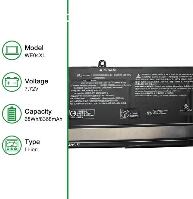 Alt view image 2 of 5 - JIAZIJIA WE04XL Laptop Battery Replacement for HP Pavilion Plus 16-AB0008TU 16-AB0008TX Envy X360 16-AC0000TU 16-AC0001TU 16-AC0010TU Series N66427-001 N39857-005 N39817-CF1 HSTNN-WB0F 7.72V 68Wh
