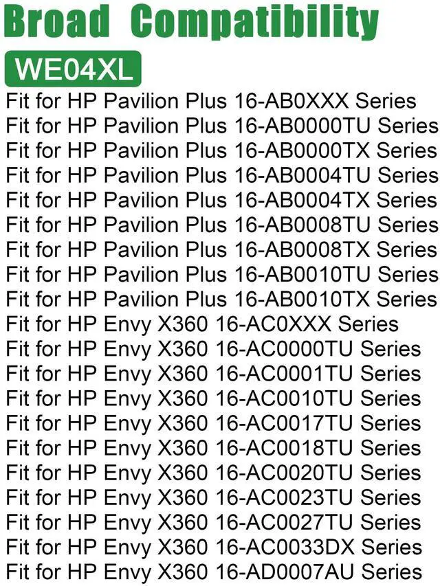 Alt view image 4 of 5 - JIAZIJIA WE04XL Laptop Battery Replacement for HP Pavilion Plus 16-AB0008TU 16-AB0008TX Envy X360 16-AC0000TU 16-AC0001TU 16-AC0010TU Series N66427-001 N39857-005 N39817-CF1 HSTNN-WB0F 7.72V 68Wh